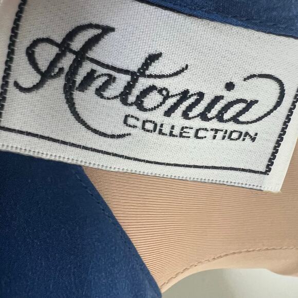 Vtg Antonia Collection 100% Silk Dress 8 Womens Blue Shift Mini Work Minimalist - Picture 6 of 8
